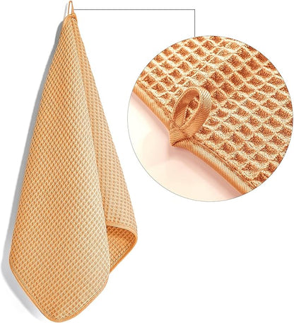 POLYTE 430 GSM Microfiber Lint Free Hand Towel, 16 x 30 in, 4 Pack (Waffle Weave)