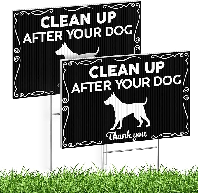 2 PC Clean Up After Your Dog Signs - 8x12 Double Sided Coroplast Please Pick Up After Your Dog Sign