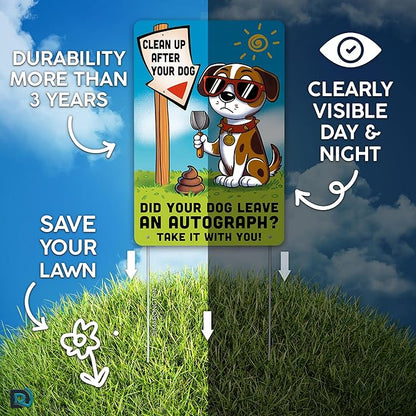2 PC Clean Up After Your Dog Signs, 8x12 Aluminum 1mm Reflective No Dog Poop Sign, Single-Sided for Lawn or Yard