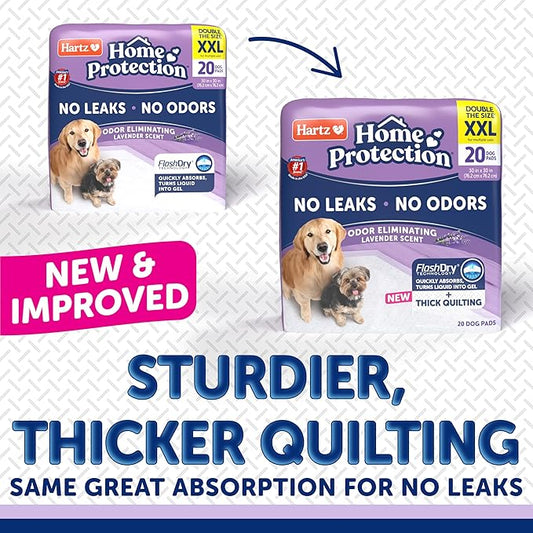 Hartz Home Protection Super Absorbent Odor Eliminating Lavender Scented No Leak Dog Pads, XXL 20 count