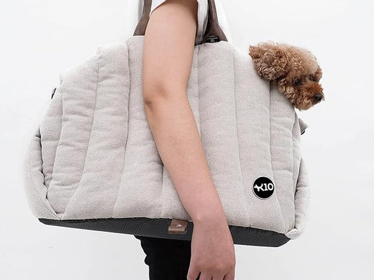 K10 Car-Go Tote - Dual Purpose Pet Tote and Dog Car Seat - Carry Your Dog or cat Safely with Harness Attachment - Attach the Bag to a seat to use as a Pet Carrier (Oatmeal Beige)