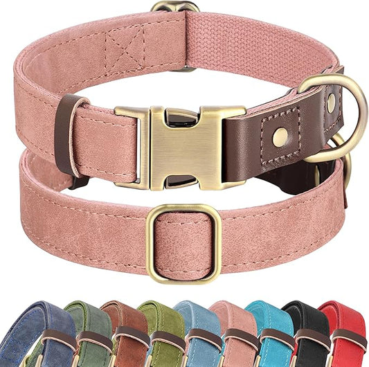 Didog Soft PU Leather Dog Collar for Large Dogs,Classic Adjustable Wide Pink Dog Collars with Quick Release Metal Buckle,Easy Clean and Comfortable with Nylon Lining,Pink,XL Neck 20-27", Width 1.2"