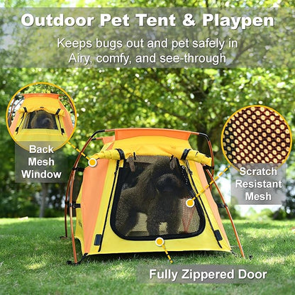 Portable Dog Tent for Small to Medium Sized Pets up to 25lb, Waterproof Dog Tent Outdoor Lightweight with Carrying Bag, Fully Zipped Meshed Door and Window, for Camping, Beach, Backyard