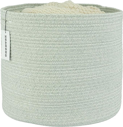 Cotton Rope Baskets For Girls Boys Kids 16”X14” Baby Laundry Basket Nursery Bin Round Woven Basket Organizer For Storage Toys Blankets Shoes Clothes light green