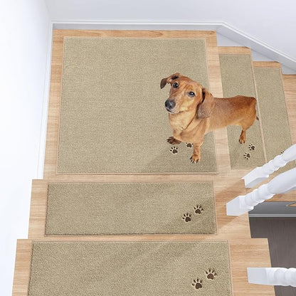 BEQHAUSE Stair Landing Rug Non-Slip 30"x30", Square Stair Landing Mats for Stairs Washable, Carpet Stair Treads Matching Mats for Wooden Steps Indoor Landing Rugs Surface Polyester TPE Backing, Beige