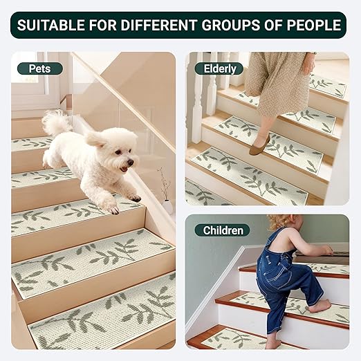 Carpet Stair Treads, Non-Slip Stair Treads for Wooden Steps Indoor, 30”x8” Stair Runner for Pets Non Skid Wood Staircase Step Treads Reusable, Set of 15, White