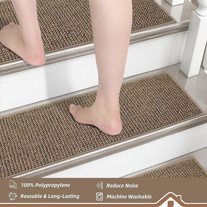 BEQHAUSE Stair Treads for Wooden Steps 28inX9in, Carpet Stair Treads Non Slip Indoor, Machine Washable Stair Runners for Kids Elders and Pets, Carpet for Stair Rugs Mat, TPE Backing, 4pcs, Taupe