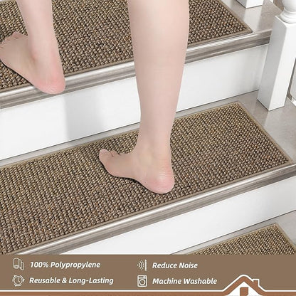 BEQHAUSE Stair Treads for Wooden Steps 28inX9in, Carpet Stair Treads Non Slip Indoor, Machine Washable Stair Runners for Kids Elders and Pets, Carpet for Stair Rugs Mat, TPE Backing, 4pcs, Taupe