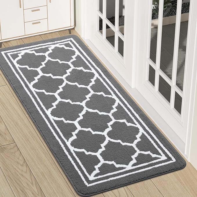 Buganda Runner Indoor Door Mat, Dirt-Resistant and Absorbent Doormat, Anti-Slip, Low Profile Floor Mats for Inside Entryway, Front, and Back Door Entrance (47x20 Inches, Grey)