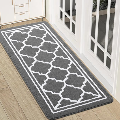 Buganda Runner Indoor Door Mat, Dirt-Resistant and Absorbent Doormat, Anti-Slip, Low Profile Floor Mats for Inside Entryway, Front, and Back Door Entrance (47x20 Inches, Grey)