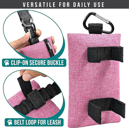 PetAmi Dog Poop Bag Holder for Leash, Dog Waste Bag Dispenser with Clip, Doggy Walking & Camping Accessories with Trash Bag Roll, Pink 1 Pack