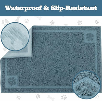 Darkyazi Pet Feeding Mat Large for Dogs and Cats,24"×16" Flexible and Easy to Clean Feeding Mat,Best for Non Slip Waterproof Feeding Mat. (Silver Blue)