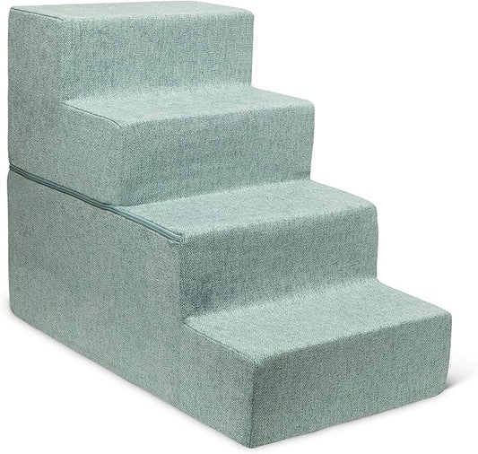 Best Pet Supplies Dog Stairs & Steps - Foam Steps for Small Dogs & Cats, Non-Slip Indoor Balanced Pet Step Support, Dog Ramp, No Assembly, Foldable Stair, Pale Teal, 4-Step