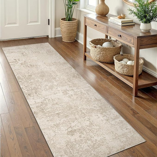 Art&Tuft Non-Slip Runner Rug - 2‘6x8 Runner Rug Washable Low-Pile Rugs Runners, Soft Distressed Carpet Runner for Bedroom Bathroom Kitchen Laundry Living Room, Beige