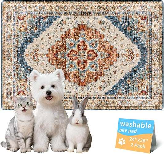 Washable Pee Pads for Dogs, Reusable Puppy Potty Training Pads, Ultra-Absorbent Thick Waterproof Leak-Proof Non-Slip Pads & Mat for Crate, Playpen, Floor, Whelping & Housebreaking , 2 Pack 24"x36"