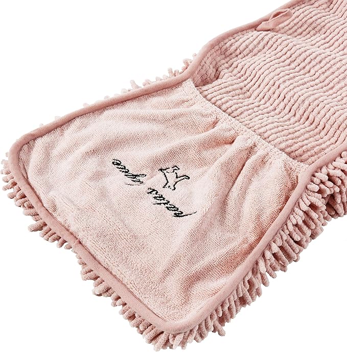 Patas Lague Absorbent Dog Towel for Drying Dogs Large, 35''x15'' Extra Large Microfiber Quick Drying Pet Bath Towel with Hand Pockets, Machine Washable Pet Shammy Pink