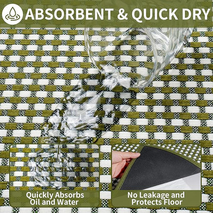 Large Kitchen Runner Rugs Long Kitchen Mat Non Slip Washable, Super Absorbent Soft Chenille Braided Kitchen Mats for Floor, Rubber Backing Kitchen Sink Standing Mat, Easy Clean, Green 36"x71"
