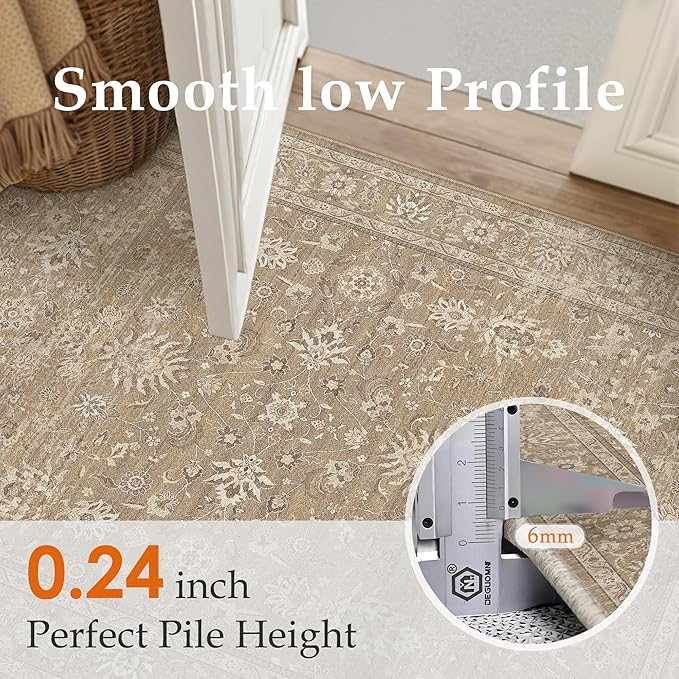 2x6 Runner Rug Brown Washable Hallway Vintage Carpet Kitchen Small Long Non Slip Stain Soft Resistant Low Pile Thin Boho Accent Indoor Throw Rug for Bedroom Laundry Living Room