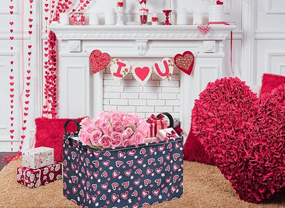 Rec Heart Print Box Hamper Storage Basket Collapsible Organizer Bin Gift Shelf Baskets for Home and Kitchen Storage