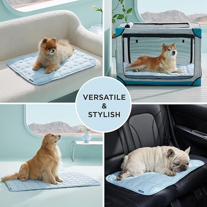 Bedsure Cooling Dog Mat Extra Large, Q-Max>0.5 XL Thin Breathable Cold Crate Pad for Pet, Portable Washable Kennel Bed for Summer Active Dog with Chill Soothing Fabric to Rapid Cooling, 41x28, Blue