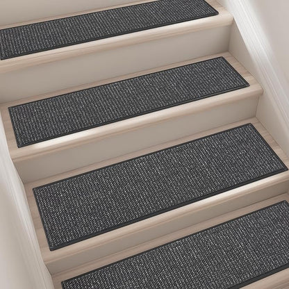 BEQHAUSE Stair Treads for Wooden Steps 28inX9in, Carpet Stair Treads Non Slip Indoor, Machine Washable Stair Runners for Kids Elders and Pets, Carpet for Stair Rugs Mat, TPE Backing, 4pcs, Charcoal