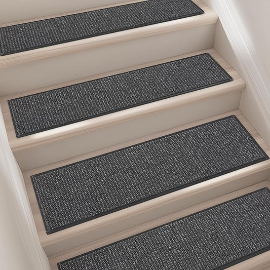 BEQHAUSE Stair Treads for Wooden Steps 28inX9in, Carpet Stair Treads Non Slip Indoor, Machine Washable Stair Runners for Kids Elders and Pets, Carpet for Stair Rugs Mat, TPE Backing, 4pcs, Charcoal