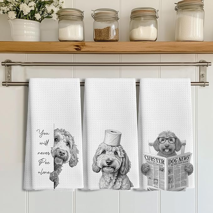 Funny Goldendoodle Dog Hand Towels Set of 3, You Will Never Pee Alone Funny Bathroom Hand Towels, Goldendoodle Gifts, Dog Bathroom Decor, 16x24