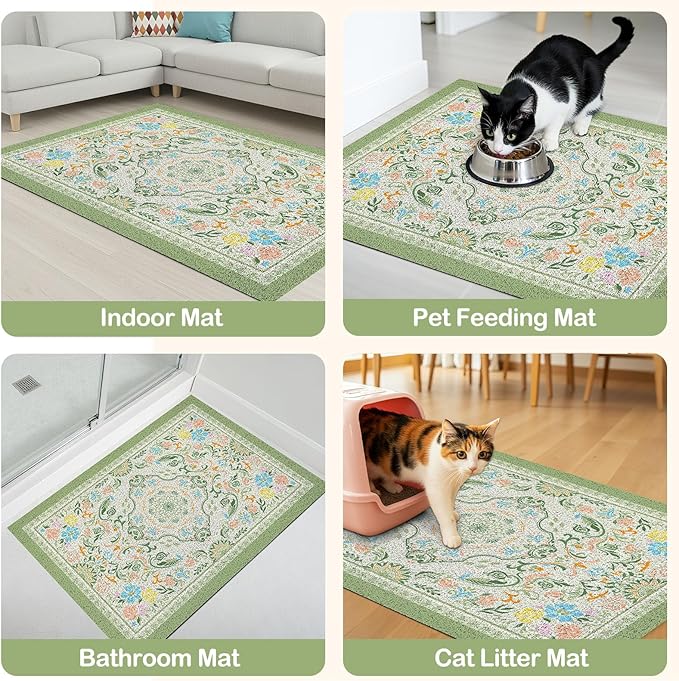 Glittme Cat Litter Mat with Non-Slip Bottom Litter Box Mat 33"X22" Litter Trapping Mat Easy to Clean Washable Cat Food Mat for Kitty,L