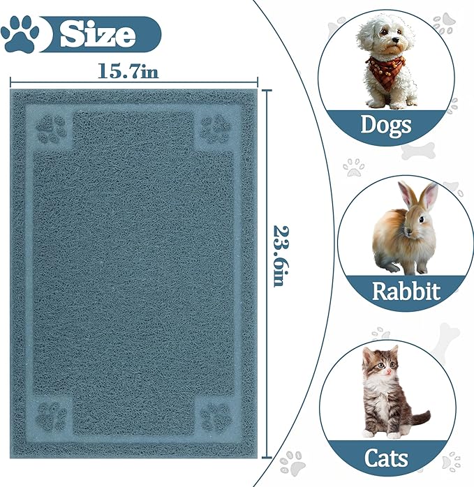 Darkyazi Pet Feeding Mat Large for Dogs and Cats,24"×16" Flexible and Easy to Clean Feeding Mat,Best for Non Slip Waterproof Feeding Mat. (Silver Blue)