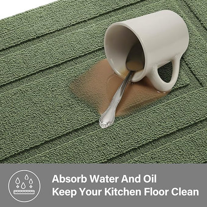 GRANNY SAYS Kitchen Mats for Floor Resist Dirt Kitchen Rugs Non Slip Washable, Large Rug Runner for Sink Laundry Thick Durable Polypropylene Comfort Standing, 59" x 19.7", Green