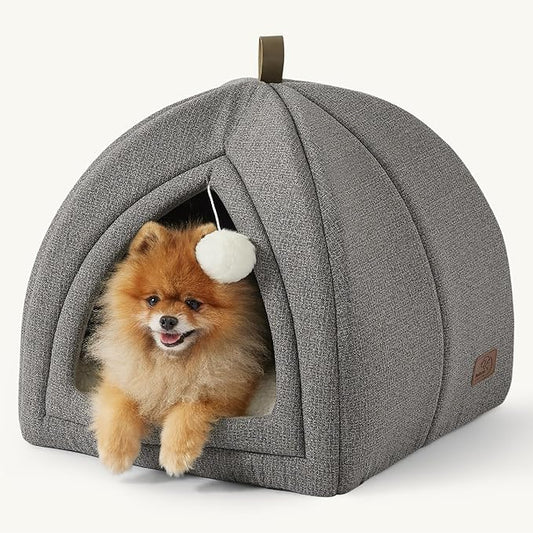 Bedsure Cat Beds for Indoor Cats - 2 in 1 Cat Cave House Tent for Kittens and Small Pets with Removable Washable Cushioned Pillow, Foldable Kitten Hideaway with Non-Slip Bottom, Grey, 17.3 inches