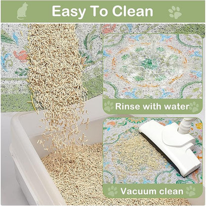 Glittme Cat Litter Mat with Non-Slip Bottom Litter Box Mat 24"X15" Litter Trapping Mat Easy to Clean Washable Cat Food Mat for Kitty,S