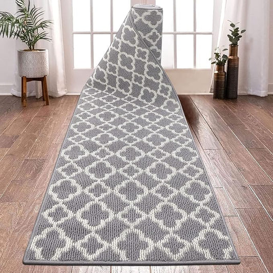 U'Artlines Long Runner Rug for Hallway 2×10feet Non Slip Kitchen Floor Carpet Runners Grey Geometric Pattern Machine Washable Area Rug for Entryway Bathroom