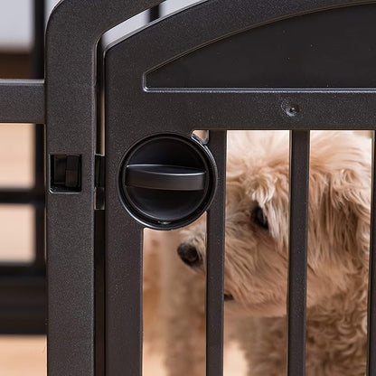IRIS USA 24" Dog Playpen 4-Panel Pet Exercise Pen with Door Gate 35 x 35 x 24 Puppy Play Pen Indoor Outdoor Plastic Foldable Portable Pet Fence for Small Medium Dogs Puppies Multiple Pets Black