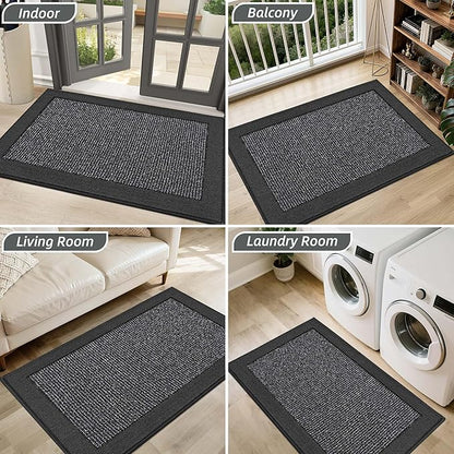 BEQHAUSE Indoor Door Mat 20" x 32", Dirt Trapper Door Mats Non-Slip Entryway Rugs Washable, Resist Dirt Absorbent Welcome Mat, Low Profile Floor Mats for Front Back Door and Entryway, Charcoal