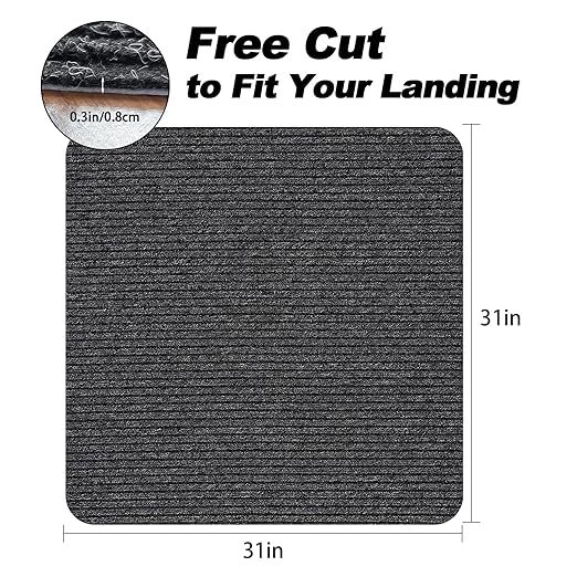 Stair Treads for Wooden Steps, Non-Slip Stair Runner Indoor Outdoor Stair Tread Landing Mats Covers Pads, 31" x 31"Matching Staircase Step Runner for for Elders, Kids and Pets (31" X 31", Grey)
