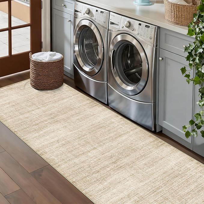 Washable Non-Slip 2x8 Kitchen Rug: Farmhouse Stain-Resistant Entryway Rug Indoor Low Pile Bathroom Hallway Runner Rug Ultra Soft Bedroom Beside Carpet Dining Room Nursery Floor Mat(2x8,Neutral/Beige)