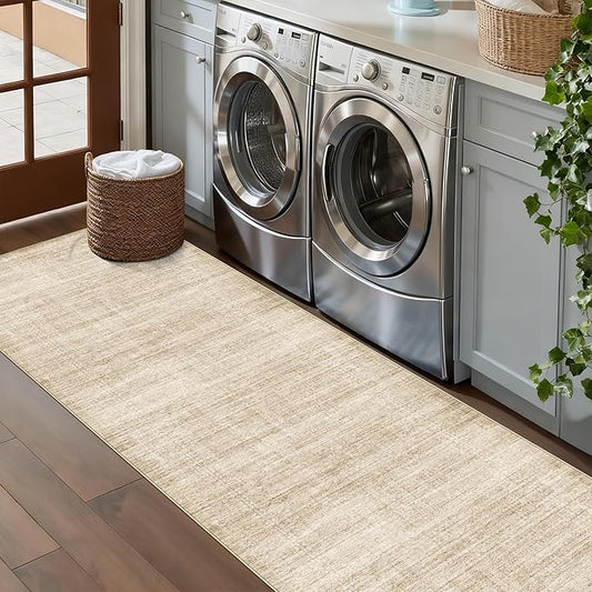 Washable Non-Slip 2x8 Kitchen Rug: Farmhouse Stain-Resistant Entryway Rug Indoor Low Pile Bathroom Hallway Runner Rug Ultra Soft Bedroom Beside Carpet Dining Room Nursery Floor Mat(2x8,Neutral/Beige)