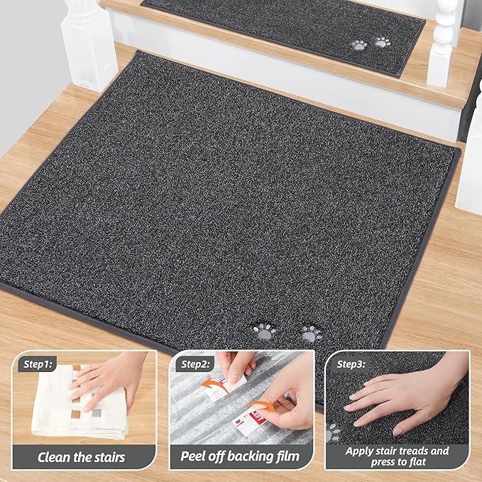 BEQHAUSE Stair Landing Rug Non-Slip 30"x30",Square Stair Landing Mats for Stair Washable,Carpet Stair Treads Matching Mats for Wooden Steps Indoor Landing Rugs Surface Polyester TPE Backing, Charcoal