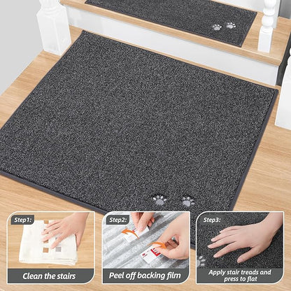 BEQHAUSE Stair Landing Rug Non-Slip 30"x30",Square Stair Landing Mats for Stair Washable,Carpet Stair Treads Matching Mats for Wooden Steps Indoor Landing Rugs Surface Polyester TPE Backing, Charcoal