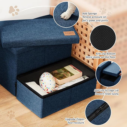 Love's cabin Dog Stairs with Storage 13" H, Foldable Pet Stairs for Small Medium or Large Dogs, Cat Puppy Steps Ramp with Zip up to 150 lbs, Navy Blue, 2 Steps