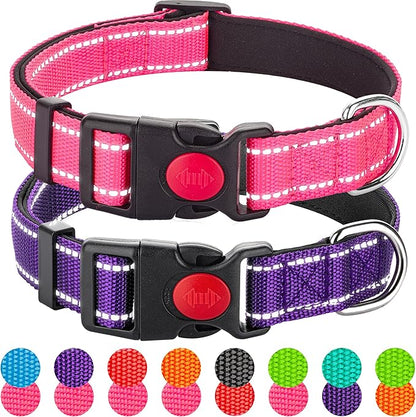 2 Pack Reflective Dog Collars for Medium Large and Small Breed Dogs Male Female,Padded Soft Durable Nylon Neoprene Collar for Puppy Dogs Girl Boy with Quick Release Safety Buckle,Pink,Purple,S