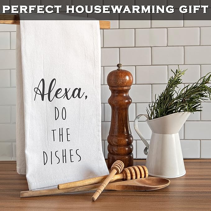 MAINEVENT Alexa Do The Dishes 18x24 Inch White Cotton Kitchen Towel