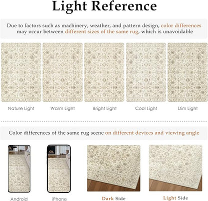 2x6 Runner Rug Machine Washable Hallway Kitchen Vintage Distressed Non Slip Carpet Indoor Small Long Low Pile Thin Beige Bedroom Bathroom Retro Accent Throw Rug Laundry Living Room