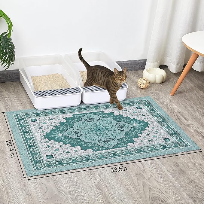 Glittme Cat Litter Mat with Non-Slip Bottom Litter Box Mat 33"X22" Litter Trapping Mat Easy to Clean Washable Cat Food Mat for Kitty,L