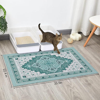 Glittme Cat Litter Mat with Non-Slip Bottom Litter Box Mat 33"X22" Litter Trapping Mat Easy to Clean Washable Cat Food Mat for Kitty,L
