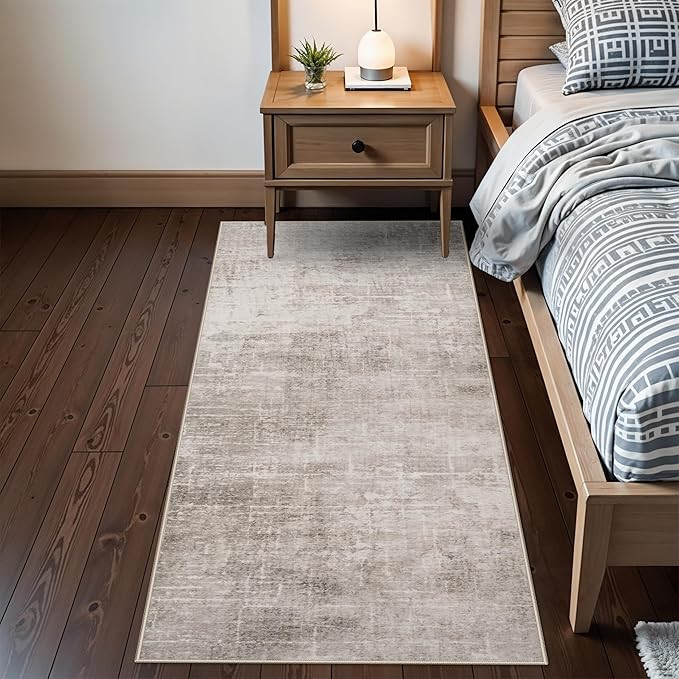 Washable 2x6 Thin Runner Rug: Abstract Soft Entryway Doormat Water-Resistan Hallway Bathroom Kitchen Carpet with Non-Slip Backing Modern Living Room Bedroom Decorative Carpet（2x6,Beige/Cream）