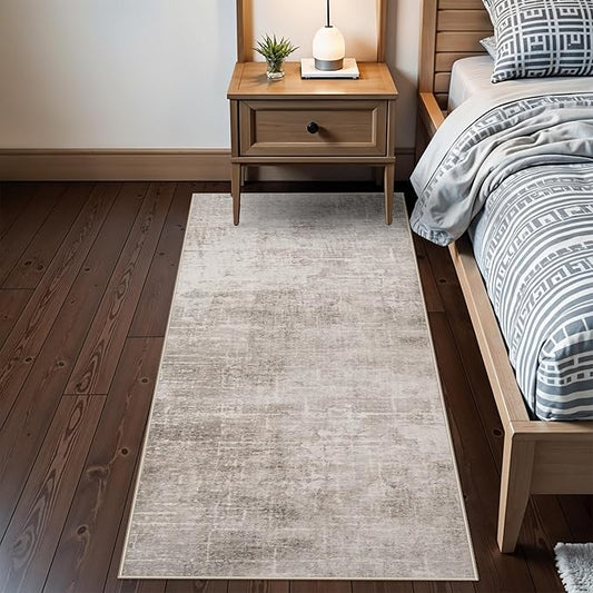Washable 2x6 Thin Runner Rug: Abstract Soft Entryway Doormat Water-Resistan Hallway Bathroom Kitchen Carpet with Non-Slip Backing Modern Living Room Bedroom Decorative Carpet（2x6,Beige/Cream）