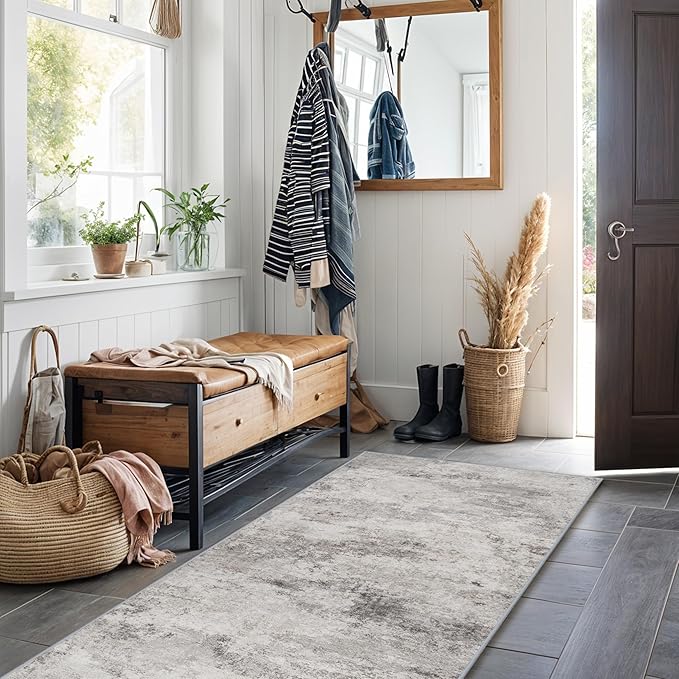 Rug Runners Abstract 2x6 - Washable Hallway Runner Rugs Non Slip Kitchen Carpet Low Pile Soft Indoor Floor Mat Front Door for Bedroom Entryway Laundry 2x6 Grey