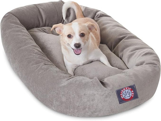 Majestic Pet 32 Inch Micro Velvet Calming Dog Bed Washable – Cozy Soft Round Dog Bed with Spine for Head Support - Fluffy Donut Puppy Mat 32x23x7 (inch) Medium - Vintage